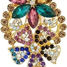 Vintage Crystal Flower Brooch Pin, Gold-Plated, Multi-Color Rhinestones with Pearl Drop, Fashion Jewelry Accessory-picture-47