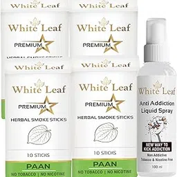 White Leaf Natural Herbal Cigarettes Paan Flavour(40 Sticks) 100% Tobacco-Free and Nicotine-Free With Anti Addiction Shot Spray 100 ml Made From Ayurvedic Herbs | Free From Additives & Chemicals Free-image-14