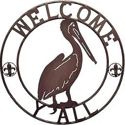 METAL 24" CIRCLE PELICAN WELCOME Y'ALL FDL SIGN WALL HANGING DECORATION YARD/HOME-picture-17