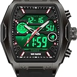findtime Men's Watch Rectangular Wrist Watches for Men Luminous Countdown Alarm Waterproof Sport Analog Digital Large Dial White Silicon Strap-picture-14