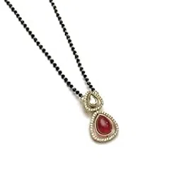 mairah Brass Pink and White Stone Dual Drop Pendant Mangalsutra-picture-11