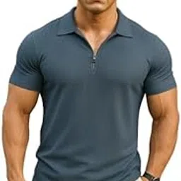 V-Neck with Zip Closure Type T-Shirt || Half Sleeves Casual Regular Wear T-Shirt for Men (Pack of 1)-image-15