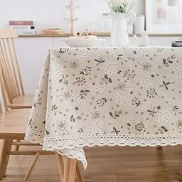 UniMarket®Dandelion Print Cotton Tablecloth with Lace ‚Äì Charming Rectangular Table Cover for Dining, Picnic & Home Decor-picture-30