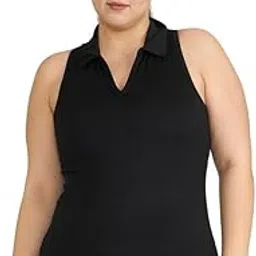 hunnit Polo Neck Tank Top with in Built Sports Bra | Lightweight Tank Top | Women's Halter Neck Crop Top | Sports Textured Activewear Top | Quick Drying & Breathable Fabric | Gym Wear Workout Top-picture-34