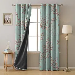 SPACES DRAPE STORY Coral Blue Digital Geometric Print 100% Blackout Curtains with Lining, 7 Ft Door Treatments in Heavy Polyester Fabric-image-1
