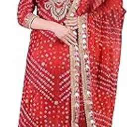 pk hub Women's Bandhani Art Silk Unstitched Dress Material – Traditional Bandhej Print with Gota Patti Work Suit Set for Festive & Ethnic Wear image 1