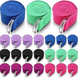 Leyndo 24 Pieces Yoga Strap for Stretching Yoga Exercise Adjustable Straps for Yoga Classes 6 Ft Non Elastic Yoga Belt with Adjustable D Ring Buckle for Pilates Gym Workouts Yoga Fitness (Classic)-picture-15