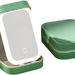 Havilah LED Makeup Mirror Foldable Travel Cosmetic Organizer with Double Layer Storage – Green-picture-53