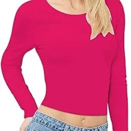 the blazze 1089 Women's Cotton Basic Sexy Solid Round Neck Slim Fit Full Sleeve Saree Readymade Saree Blouse Crop Top T-Shirt for Women-picture-33