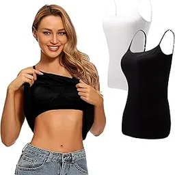fshway Womens Camisole with Built in Bra Padded Tops Seamless Bra Stretchy Layering Cotton Cami Summer Tank Tops Workout Removable Padding Cami Shelf Bra-picture-11