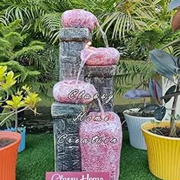 Classy Home Creation Tiered Water Fountain with LED Light Big Size 3 feet, Pink and Grey Stone-Look, Decorative Home Decor Living Room Office Garden Meditation Area Indoor Outdoor Fiber Material-picture-37