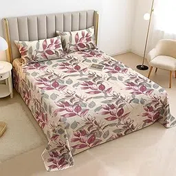 Homestan Warm Winter Bedsheet for Double Bed King Size with 2 Pillow Covers, Cozy Woolen Bedsheets for Double Bed (90"X100" inches, Pink Teal Leaves)-image-69