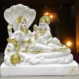 YORS Vishnu Laxmi Narayan Idol with Gold Foiled Work | 7.5 Inch White Composite Marble | Lord Vishnu & Goddess Lakshmi Murti for Puja, Temple, Home Decor & Spiritual Gifting-picture-17
