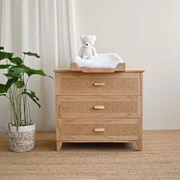 PRIYANKA ART Solid Wood Rattan Chest of Drawer | Woven Front Design Small Sideboard Cabinet with 3 Drawers | 92D x 52W x 86H Centimeters | Natural Finish-image-39