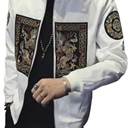 yellow tree Polyester - Designer White Prince Collar Men Casual Standard Length Jacket (PrinceWhite-L)-picture-31