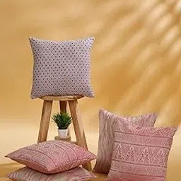 ROSARAHOME Pink Jacquard Square Polyester Cushion Covers, Set of 5 (16"X16" Inches)-picture-45