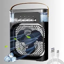Drumstone The Little Portable Comfort: USB-Powered Mini AC, Table Fan, and Desk Fan with 3 Speed Modes, Mist Function, and 7 Colors LED Light, Ideal for Home Use image 1