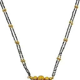 Long Mangalsutra Designs Gold Plated Tanmaniya Pendant Necklace Ball Shape Pendant 2 Layers Gold Black Beads Chain Gold Mangalsutra Latest Designs For Women (30 Inches)-image-7