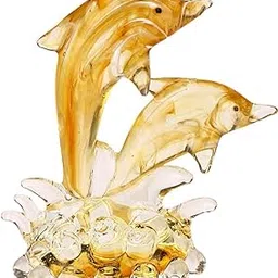 Somil Playing Dolphin Pair Crystal Glass Decorated Gifting Showpiece, Yellow, 9 X 4.5 X 9 Cm, Made by Hand from Expert Artisans-picture-44