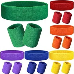 skylety 18 Pieces Sweatband Set, Paris Sports Competitions Sweatband 12 Colorful Wristband Sweatband Elastic Athletic Sweatband and 6 Headband Sweat Wicking for Men Women Gym Running(Stylish Colors)-picture-35