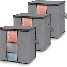 Zancia Moroccon Print Large Storage Bags [3 Pack/300L] Blanket Clothes Organization and Storage Containers for Comforters,Bedding, Foldable Organizer. (Grey)-picture-20