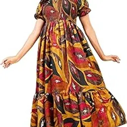 kuduzo Floral Print Smocked Midi Dress, Puff Sleeves, Navy Blue and Pink, Plus Size-picture-43