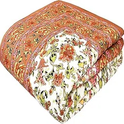 WORLDNEX TC - 400 Pure Cotton Traditional Rajasthani Floral Printed Jaipuri Quilt/Razai/Rajai (Light Weight, Double Bed-90 x 105 Inch) (Design 10), Multicolor-picture-16