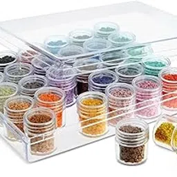 Clear Bead Storage Box with Small Jars | Diamond Painting Drill Organizer for Rhinestones, Jewelry Beads, Nail Art, Embroidery Tools, Craft Supplies and Tiny Accessory (30 sub boxes)-picture-19