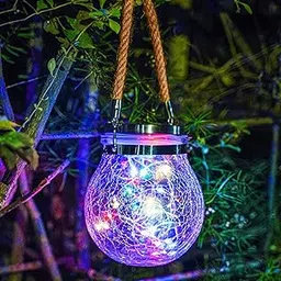 Epyz Solar Crackle Jar Light | Waterproof Hanging Decorative Solar Lantern for Garden, Balcony, Patio & Outdoor Lighting – Warm White LED [ Pack of 1, Multicolor,20LED ]-image-28
