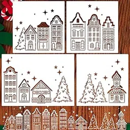 zosylley Christmas Stencils For Window Glass Large Christmas Stencil Reusable Xmas Village Tree House Holiday Drawing Templates For Painting On Wall Canvas Paper Doormat-picture-30