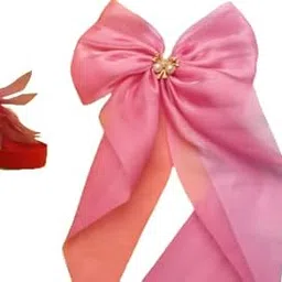 Satin Hair Bow with Rhinestone Center, Large Pink Ribbon Hair Accessory-picture-16
