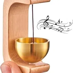 AAN DECOR Zen Desk Wooden Meditation Bell with Brass Bowl, Magnetic Design, 7 cm Height, Natural Wood and Gold (1) image 1