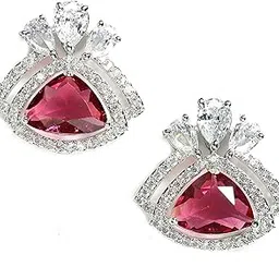zeneme Rhodium Plated American Diamond Studded Triangular Studs Earring Jewellery For Women and Girls-picture-58