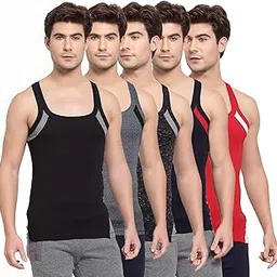 Men's Cotton Solid Multicolor Square Neck Sleeveless Gym Vest - Pack of 5 (#755)-image-20