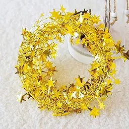TIED RIBBONS 32 feet Golden Star Tinsel Garland with Wire Sparkly Stars Christmas for Tree Home Door Dining Table Wall Hanging Item Ornament - Christmas Decorations for Home - (Golden, 32 feet)-image-80