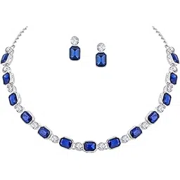atasi international American Diamond Style Silver Plated Necklace with Earrings Jewellery Set for Women – Perfect for Party, Wedding, and Engagement-picture-53