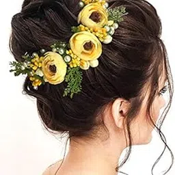 ansh Artificial Plastic Rose Flower with Pearl and Leaf Design Hairpin/Hair Clip/Judabun | Bridal Hair Accessories for Wedding, Festival for Women & Girls - 2170, Pack of 1-picture-22