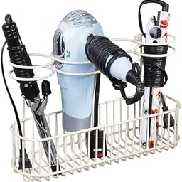 MetalTouch Wrought Iron Bathroom Hair Straightener And Blow Dryer Storage Hair Tool Organizer Curling Wand Brushes Hanging Basket For Heated Appliances (White)-picture-14