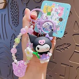 tws the write stuff The Write Stuff Keychain - Kawaii Rubber Melody Flower Series Bead Keychain | Wristlet Key Holder| Pendant Cute Kuromi Bead Keychain (1 Piece)-picture-49