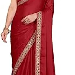 hmp fashion Womens Chiffon Satin Saree with Embroidery Work, Lace Border, Unstitched Blouse Piece-picture-28