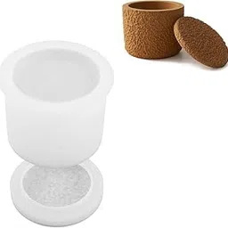 HUSAINI MART | Silicone Rough Texture Candle Jar Molds with Lid Storage Vessels Pot Molds Concrete Candle Holder Flower Pot Epoxy Resin Gypsum Clay Jesmonite Eco Resin Craft Silicone Mold-image-63