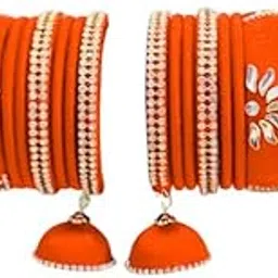 harshanvikaboutique| Silk Thread Ladies Trendy Designer| Bangles With Black Color| Set For Women's (Orange) (Pack of 26) (Size-2/2)-image-19