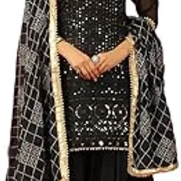 on the go mart Women's Faux Georgette Embroidered Traditional Straight Kurta with Sharara and Dupatta Set-picture-13