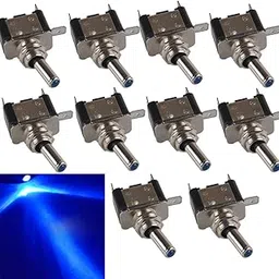 E Support™ 12V 20A AMP Blue LED Light Rocker Toggle Switch SPST ON/OFF Car Motor Pack of 10-picture-44