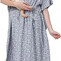 noty Women's-Printed Rayon Maternity & Nursing Kaftan with Both Side Zippers and Pockets | Soft & Breathable Feeding Nightwear Dress-picture-41