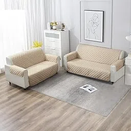 HOKIPO 'UrbanQuilt' Quilted Sofa Cover 5 Seater Fully Covered 3+2 Seater with Pockets, Beige (NEW2-AR-4664-M2 + AR-4665-M2)-picture-29