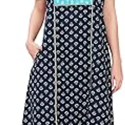 evolove Cotton Nighty Maxi for Women with Side Pockets | Quarter Sleeves Full Ankle Length Night Wear-picture-24