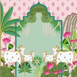 Shivaay Pichwai Cow Art Printed (4ft-4ft) Traditional Cloth for Pooja, Mandap, Satyanarayan Vratam & Home Temple Decoration. Washable Fabric-picture-52