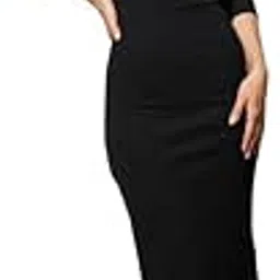 barcino Black Rib Square Neck Sticth Detail Midi Dress-picture-28