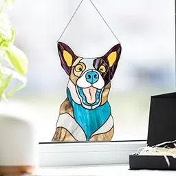 LICHTS Peeking Cat Stained Glass Suncatcher Lover Gift Stained Glass Window Hanging Dog image 1